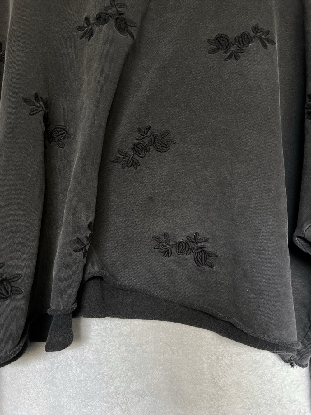 torrid Black Cropped Crewneck Sweatshirt with Tonal Floral Embroidery - Picture 5 of 6